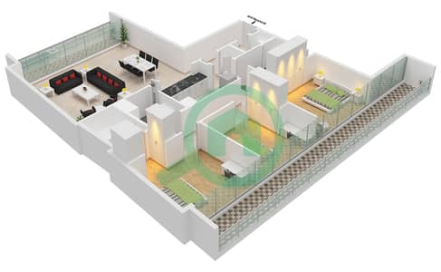 المخططات الطابقية لتصميم النموذج A-3 FLOOR 4,7 شقة 3 غرف نوم - نسق 3
