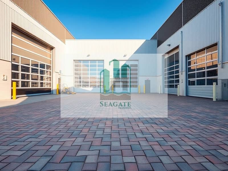 3 An_outdoor_view_of_a_modern_warehouse_in_an_industrial_setting_positioned_in_front_of_an_interlocked_paved_yard_space. _The_warehouse_features_large_roll_up_doors_and_windows_that_reflect_the_surroundings. _The_yard_. jpeg