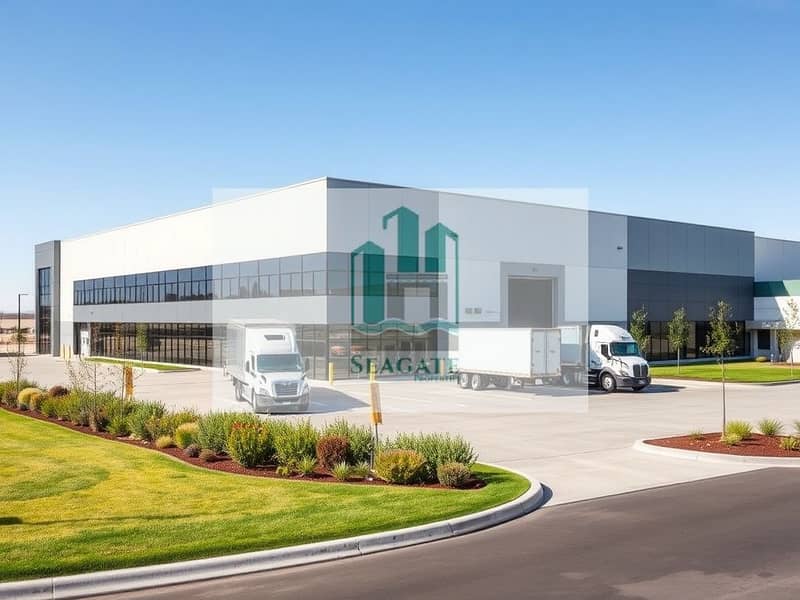 6 An_outdoor_view_of_a_single_modern_warehouse_featuring_a_large_loading_dock_area_with_trucks_parked_nearby. _The_warehouse_has_a_sleek_design_with_large_glass_windows_and_a_clean_facade. _Surrounding_the_building_are. jpeg