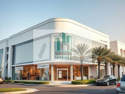 Showroom te Huur in Al Sajaa, Sharjah - Photorealistic_exterior_view_photo_of_a_modern_luxury_showroom_building_located_in_Al_Sajaa_Sharjah_UAE. _Wide_angle_street_level_shot_of_the_front_facade_with_large_glass_storefront_windows_and_clean_contemporary_arc. jpeg