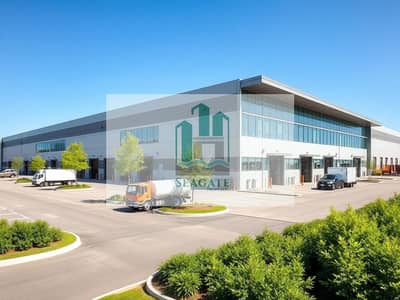 Warehouse for Sale in Al Sajaa Industrial, Sharjah - An_exterior_view_of_a_modern_warehouse_building_featuring_a_large_rectangular_structure_made_of_steel_and_glass. _The_warehouse_has_multiple_loading_bays_large_roll_up_doors_and_high_ceilings. _The_surrounding_area_inc. jpeg Warehouse for Sale in Al Sajaa Industrial, Sharjah - An_exterior_view_of_a_modern_warehouse_building_featuring_a_large_rectangular_structure_made_of_steel_and_glass. _The_warehouse_has_multiple_loading_bays_large_roll_up_doors_and_high_ceilings. _The_surrounding_area_inc. jpeg