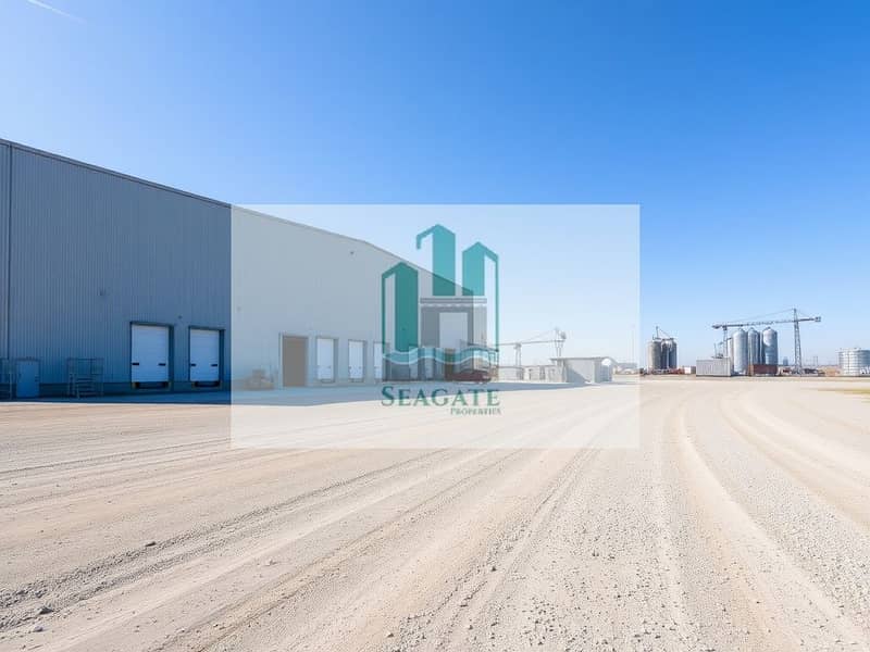 An_empty_industrial_land_plot_with_a_large_warehouse_structure_prominently_featured. _The_warehouse_has_a_metal_facade_with_large_loading_docks_and_a_few_vehicles_parked_outside. _Nearby_there_is_a_labour_camp_with_sim. jpeg An_empty_industrial_land_plot_with_a_large_warehouse_structure_prominently_featured. _The_warehouse_has_a_metal_facade_with_large_loading_docks_and_a_few_vehicles_parked_outside. _Nearby_there_is_a_labour_camp_with_sim. jpeg