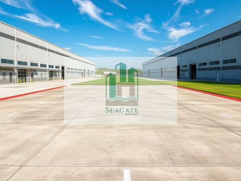 3 A_spacious_industrial_plot_designed_for_a_real_estate_advertisement. _The_scene_features_a_large_empty_concrete_lot_with_clear_markings_for_potential_development. _Surrounding_the_plot_are_sleek_modern_looking_warehous. jpeg