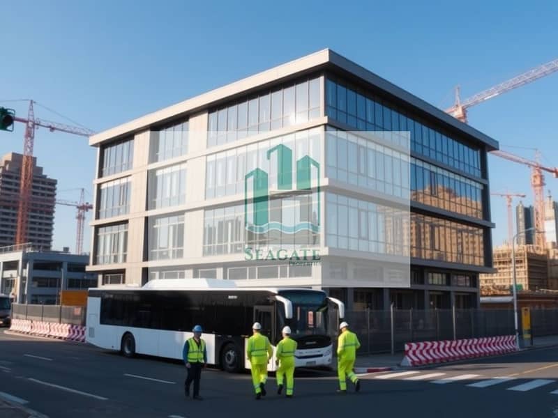 A_modern_labor_accommodation_building_with_multiple_stories_and_large_glass_windows_situated_at_a_busy_intersection. _The_building_has_a_sleek_industrial_design_with_safety_barriers_around_the_construction_site_nearby. jpeg A_modern_labor_accommodation_building_with_multiple_stories_and_large_glass_windows_situated_at_a_busy_intersection. _The_building_has_a_sleek_industrial_design_with_safety_barriers_around_the_construction_site_nearby. jpeg