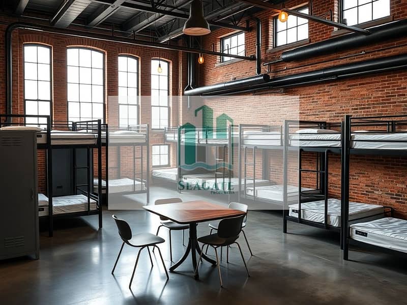 5 A_spacious_industrial_style_dormitory_designed_for_staff_featuring_multiple_bunk_beds_arranged_neatly. _The_room_has_exposed_brick_walls_and_steel_beams_with_large_windows_allowing_natural_light_to_flood_in. _Each_bun - Copy. jpeg