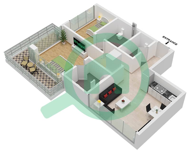 No. 9 - 2 Bedroom Apartment Type 3 Floor plan interactive3D