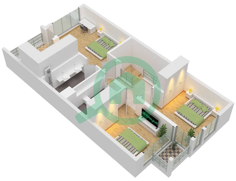 Mudon Al Ranim 5 - 3 Bedroom Townhouse Type/unit 3B1-A / UNIT MID Floor plan First Floor interactive3D