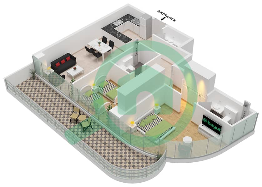 Acacia by BNW Developments - 2 Bedroom Apartment Type/unit B / UNIT 7 FLOOR 1-4 Floor plan interactive3D