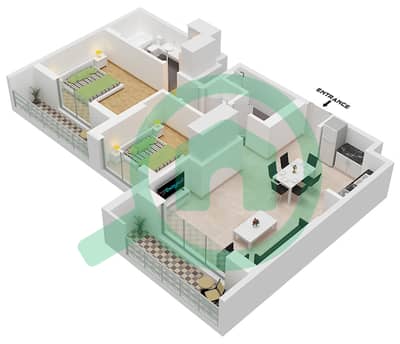 Jenna Main Square 2 - Grundriss für 2 Schlafzimmer Wohnung Typ 2C
