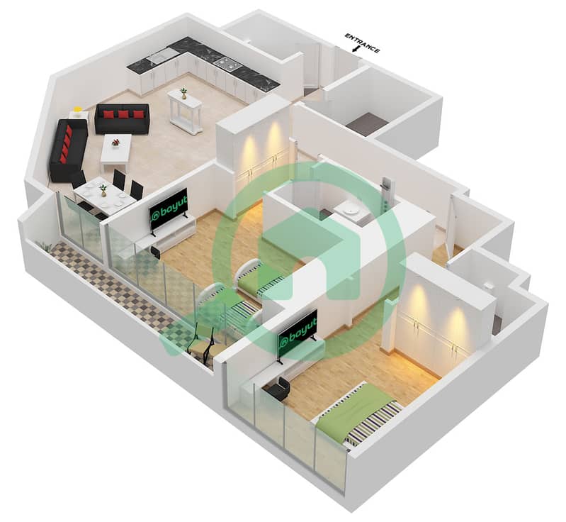 Infinity Tower - 2 Bedroom Apartment Unit 02 FLOOR TYPICAL Floor plan interactive3D