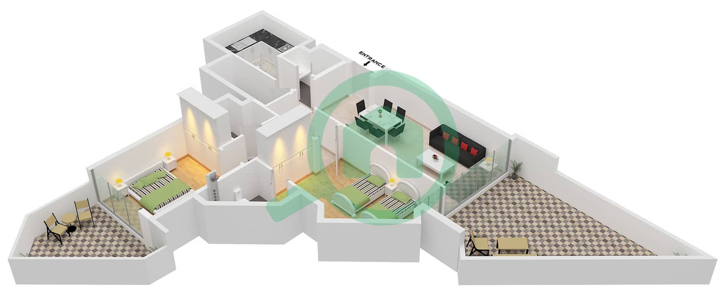Infinity Tower - 2 Bedroom Apartment Unit 08 FLOOR 1 Floor plan interactive3D