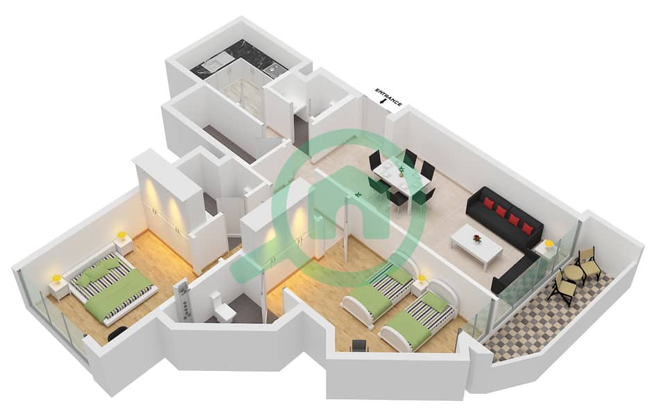 Infinity Tower - 2 Bedroom Apartment Unit 03,11 FLOOR TYPICAL Floor plan interactive3D