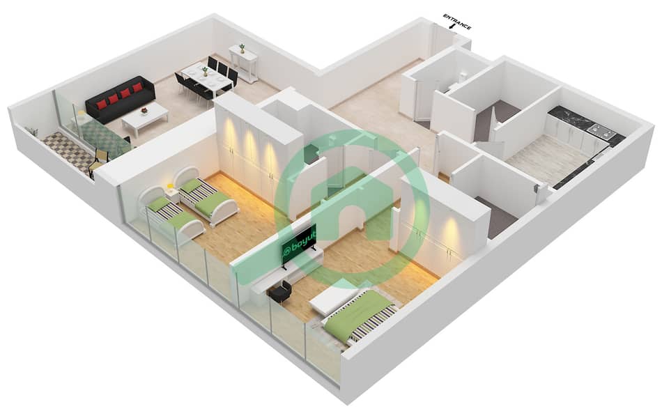 Infinity Tower - 2 Bedroom Apartment Unit 09 FLOOR TYPICAL Floor plan interactive3D