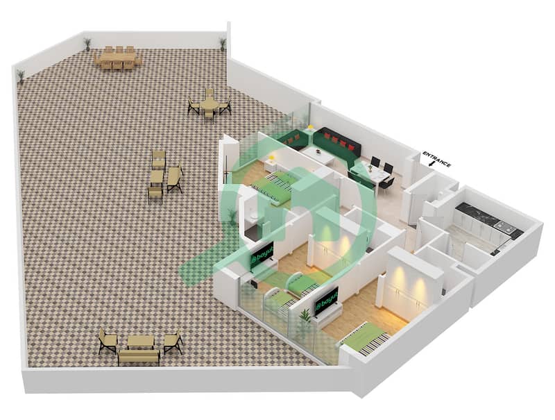 Infinity Tower - 3 Bedroom Apartment Unit 01 FLOOR 1 Floor plan interactive3D