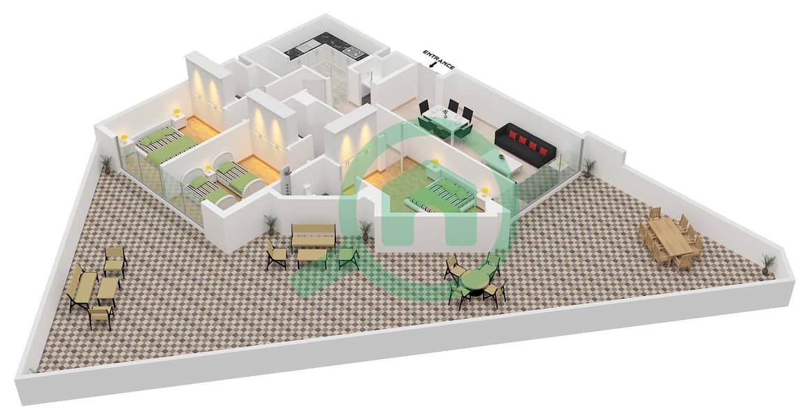 Infinity Tower - 3 Bedroom Apartment Unit 02 FLOOR 1 Floor plan interactive3D