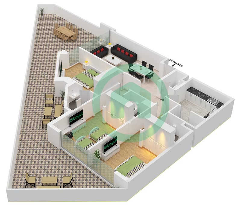 Infinity Tower - 3 Bedroom Apartment Unit 09 FLOOR 1 Floor plan interactive3D