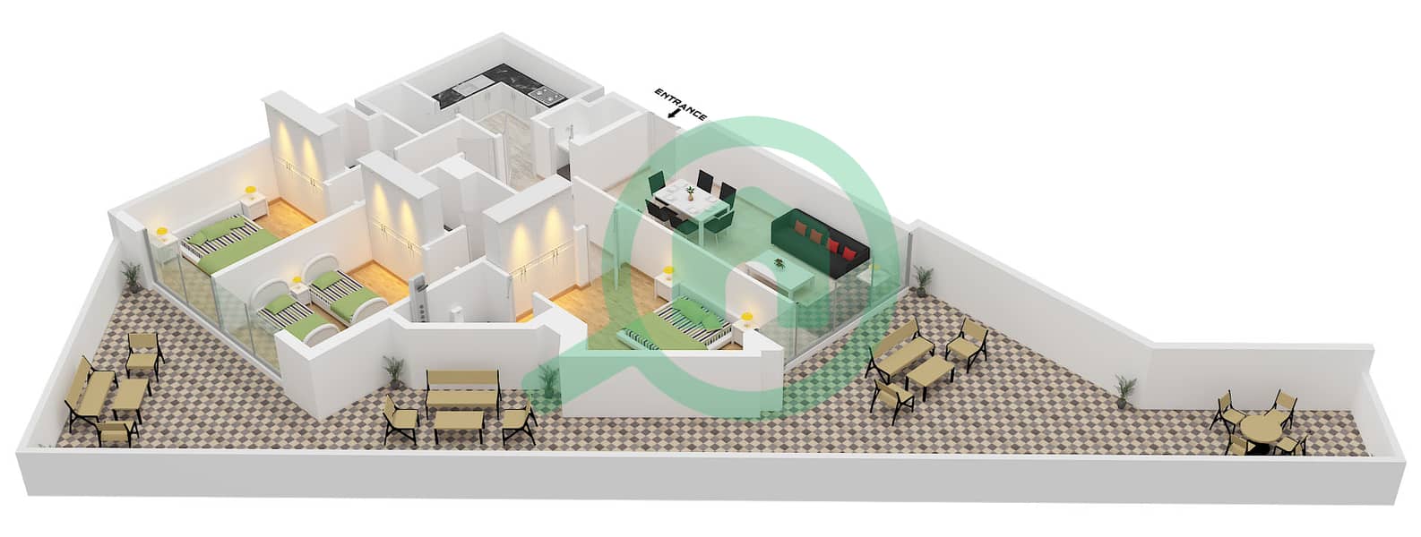Infinity Tower - 3 Bedroom Apartment Unit 10 FLOOR 1 Floor plan interactive3D