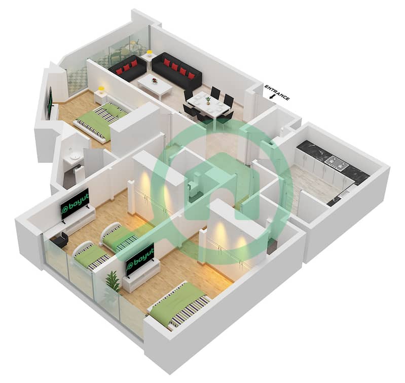 Infinity Tower - 3 Bedroom Apartment Unit 04,12 FLOOR TYPICAL Floor plan interactive3D
