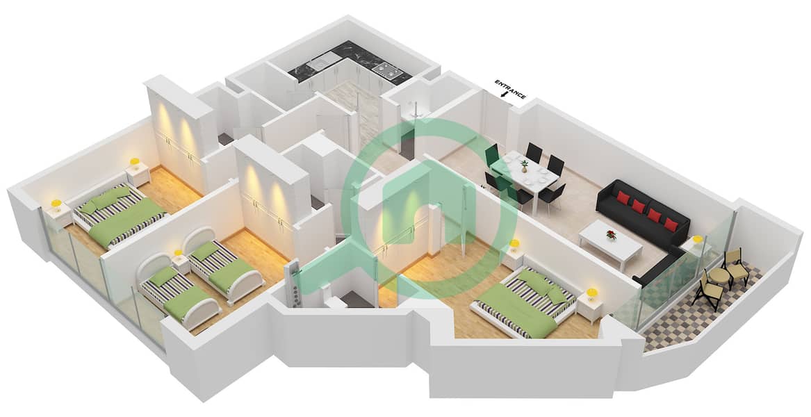 Infinity Tower - 3 Bedroom Apartment Unit 05,13 FLOOR TYPICAL Floor plan interactive3D
