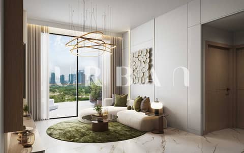 1 Slaapkamer Appartement te Koop in Dubai Land Residence Complex (DLRC), Dubai - AARK DEVELOPMENT_Interior_2BR Living Room_8K. jpg