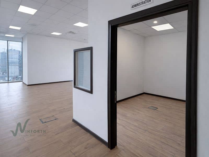 7 Modern office hallway with city view. png
