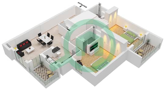 Mas Tower - Planimetria del piano di 2 Camere Appartamento Tipo/unità B / UNIT 02