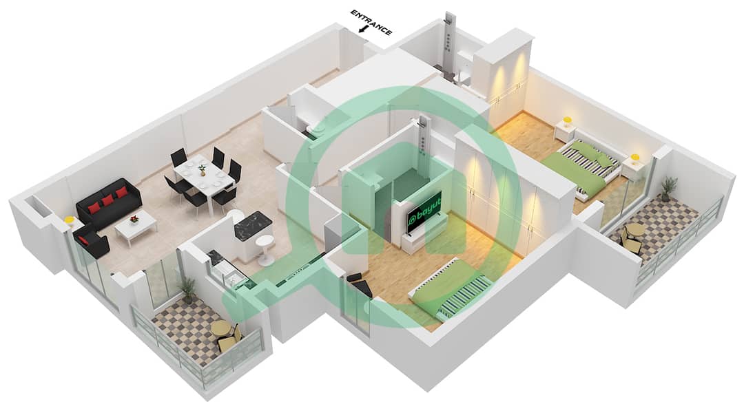 Mas Tower - Planimetria del piano di 2 Camere Appartamento Tipo/unità B / UNIT 02 interactive3D