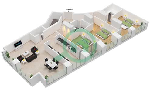Cayan Tower - 3 Bedroom Apartment Unit 05 FLOOR 52 Floor plan