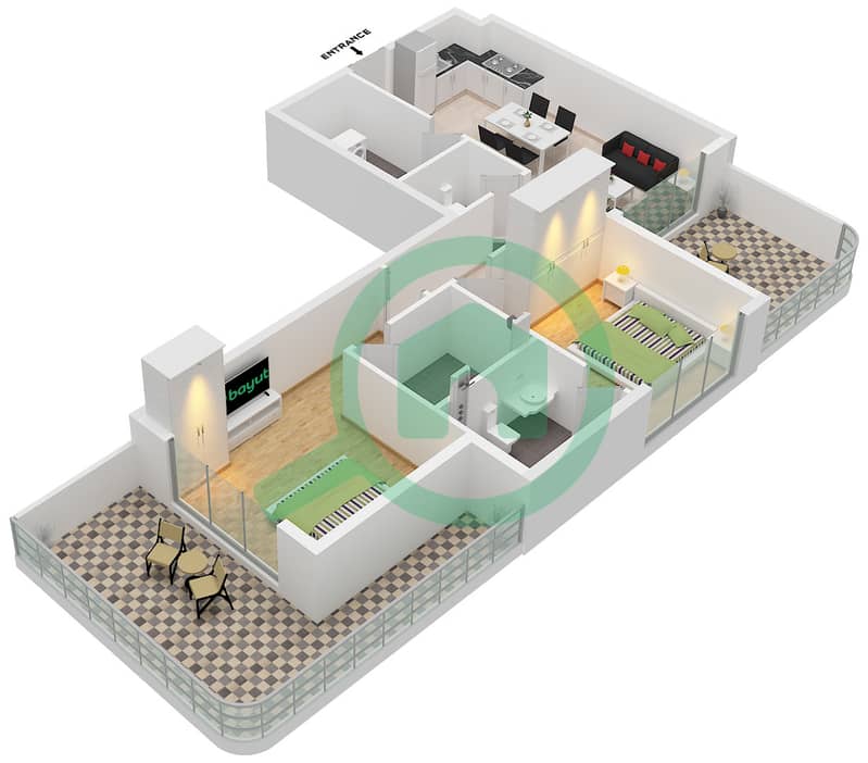 Terra Tower - 2 Bedroom Apartment Type 1 Floor plan interactive3D