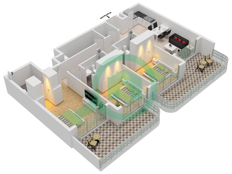 Terra Tower - 3 Bedroom Apartment Type 3 Floor plan interactive3D