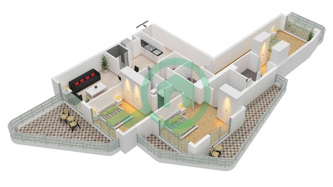 Type 5 Lower Floor Terra Tower - 3 Bedroom Apartment Type 5 Floor plan Type 5 Lower Floor interactive3D