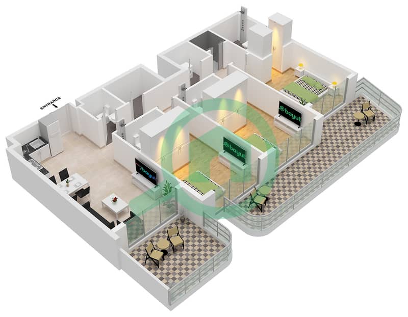 Type 7 Lower Floor Terra Tower - 3 Bedroom Apartment Type 7 Floor plan Type 7 Lower Floor interactive3D