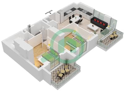 Zahra Apartments 1B - Plan d’étage de 2 chambres Appartement Unité 3,16 FLOOR 2-5