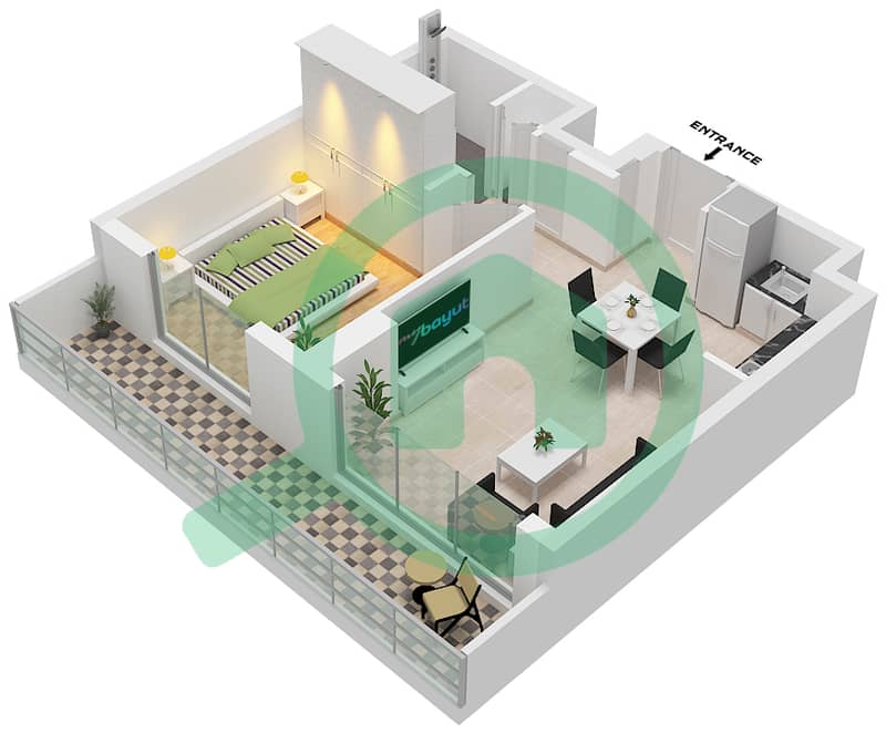 المخططات الطابقية لتصميم النموذج A4 شقة 1 غرفة نوم - أيالا أون ذا بارك interactive3D