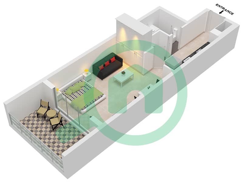 VERDAN1A 1 - Grundriss für Studio Wohnung Typ C FLOOR 1-13 interactive3D