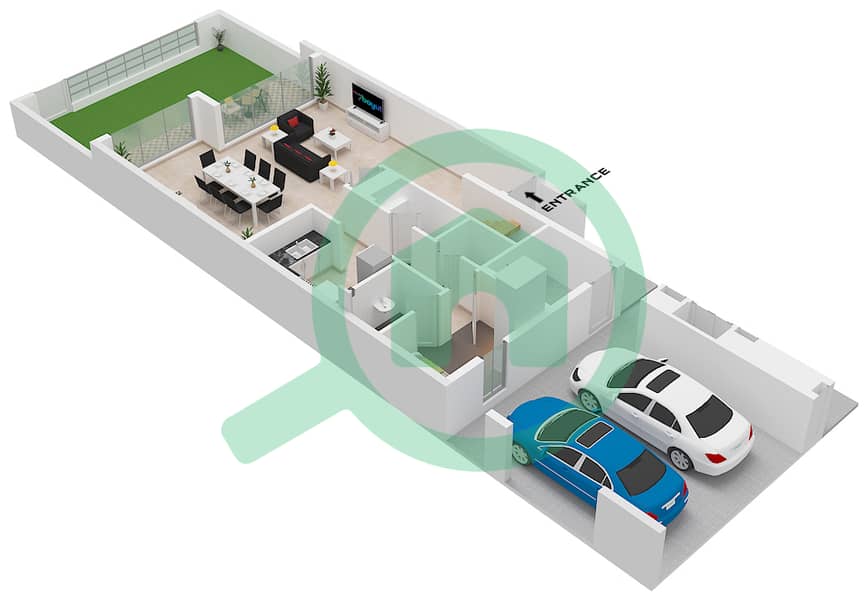 Venera - Planimetria del piano di 3 Camere Villetta a schiera Tipo/unità OAKLEY / UNIT TH02 Ground Floor interactive3D
