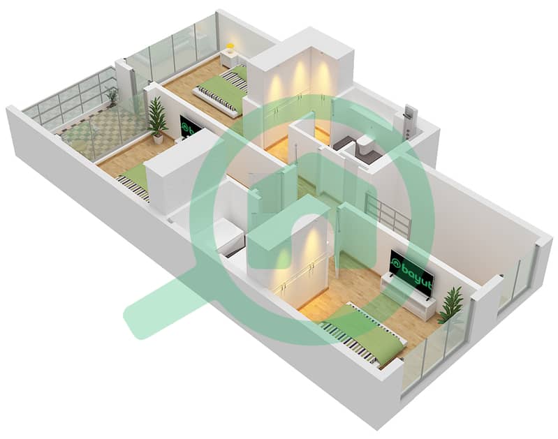 Venera - Planimetria del piano di 3 Camere Villetta a schiera Tipo/unità VALE,DALE / UNIT TH02 First Floor interactive3D