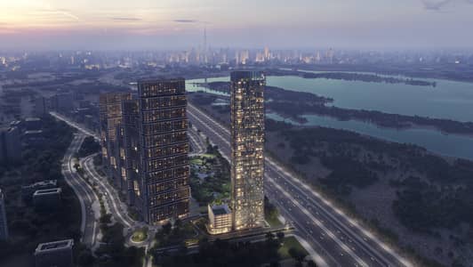 4 Schlafzimmer Wohnung zum zum Verkauf in Sobha Hartland, Dubai - Aerial Shot (Night). jpg