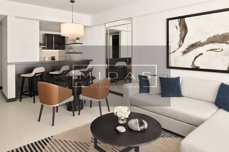 2 One-Bedroom Apartment - Living + Dining + Kithcen. JPG