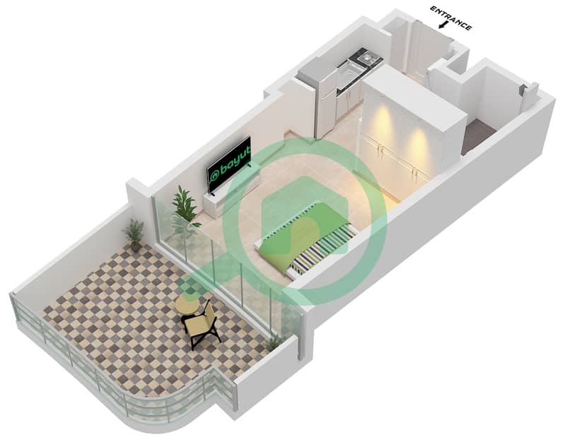 Radisson Blu Residence RAK Central - Studio Apartment Type/unit I / UNIT 09,11 FLOOR 1-14 Floor plan interactive3D