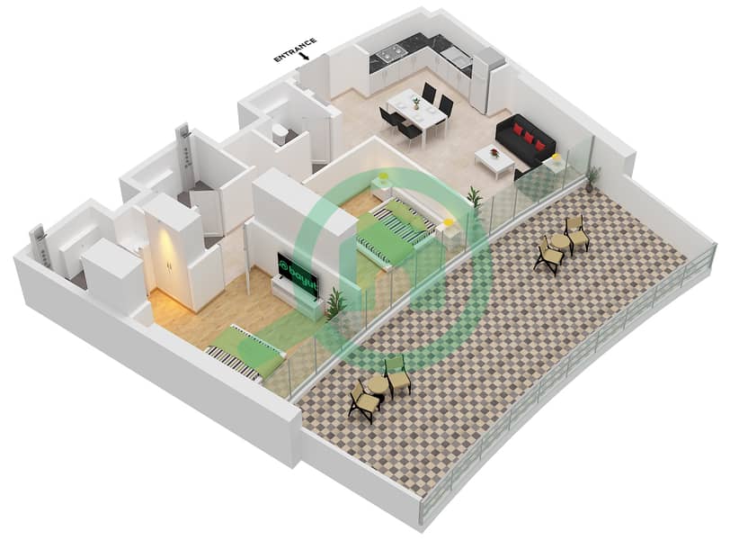 Radisson Blu Residence RAK Central - 2 Bedroom Apartment Type/unit I / UNIT 10 FLOOR 1-18 Floor plan interactive3D