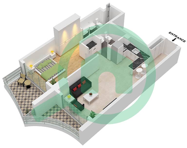 Nautis Residences - 1 Bedroom Apartment Unit 5 FLOOR 2-3 Floor plan interactive3D