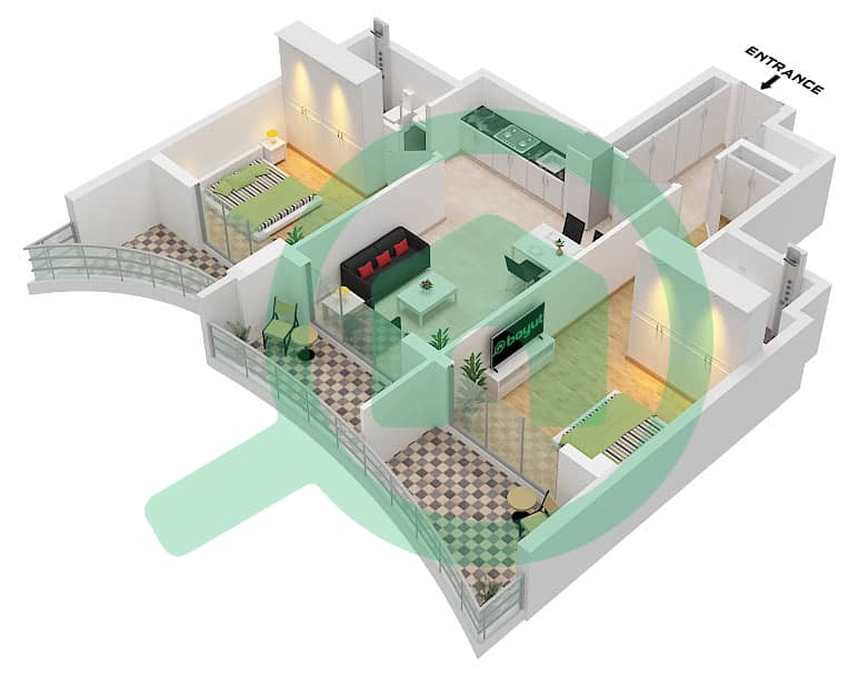 Nautis Residences - 2 Bedroom Apartment Unit 6,9 FLOOR 1-7 Floor plan interactive3D
