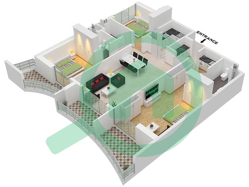 Nautis Residences - 3 Bedroom Apartment Unit 2,3 FLOOR 1-7 Floor plan interactive3D