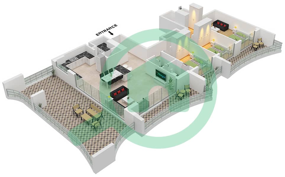 Nautis Residences - 3 Bedroom Apartment Type 1,4 FLOOR 8 Floor plan interactive3D