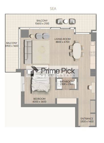 1 habitación Apartamento para en Venta en Mina Al Arab, Ras Al Khaimah - LAyout Sea view. png