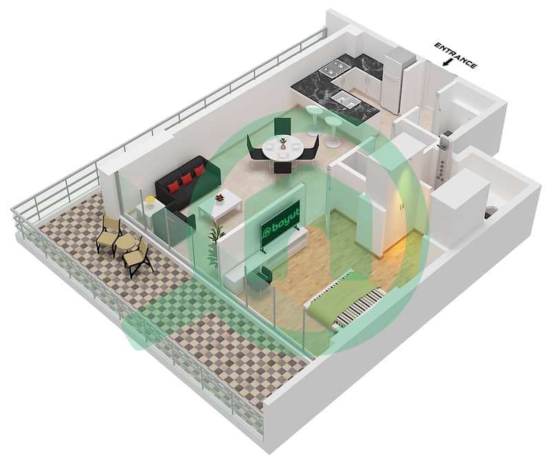 Havencia - Planimetria del piano di 1 Camera Appartamento Tipo/unità 2 / UNIT 18 FLOOR 2 interactive3D