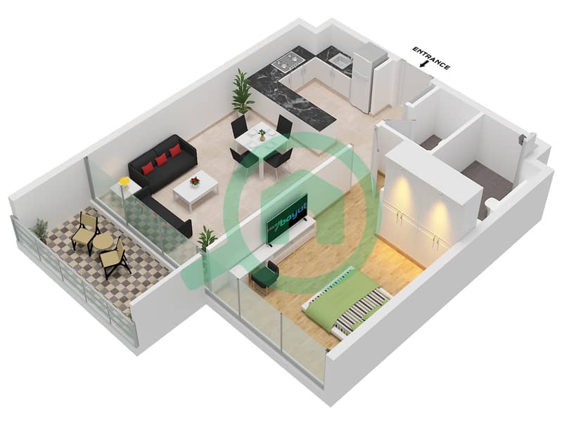 Vida Residence Aljada - 1 Bedroom Apartment Type A Floor plan interactive3D
