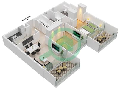 Vida Residence Aljada - 2 Bedroom Apartment Type A-1 Floor plan