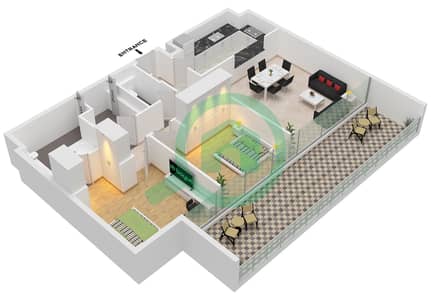 Vida Residence Aljada - 2 Bedroom Apartment Type B Floor plan